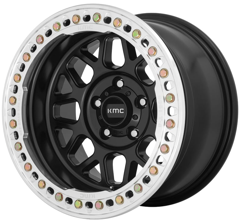 (clearance - no returns) 18x9 kmc km235 grenade crawl satin black w/ machined ring (true beadlock) 5x5/127 10mm