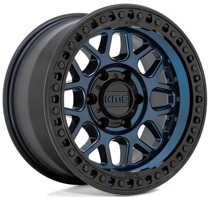18x8.5 kmc km549 grs midnight blue w/ gloss black lip 5x5/127 0mm