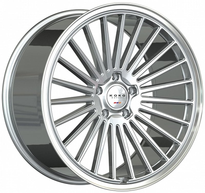 22x9 koko kuture parlato silver machine w/ polished lip (flow formed) 5x120 30mm