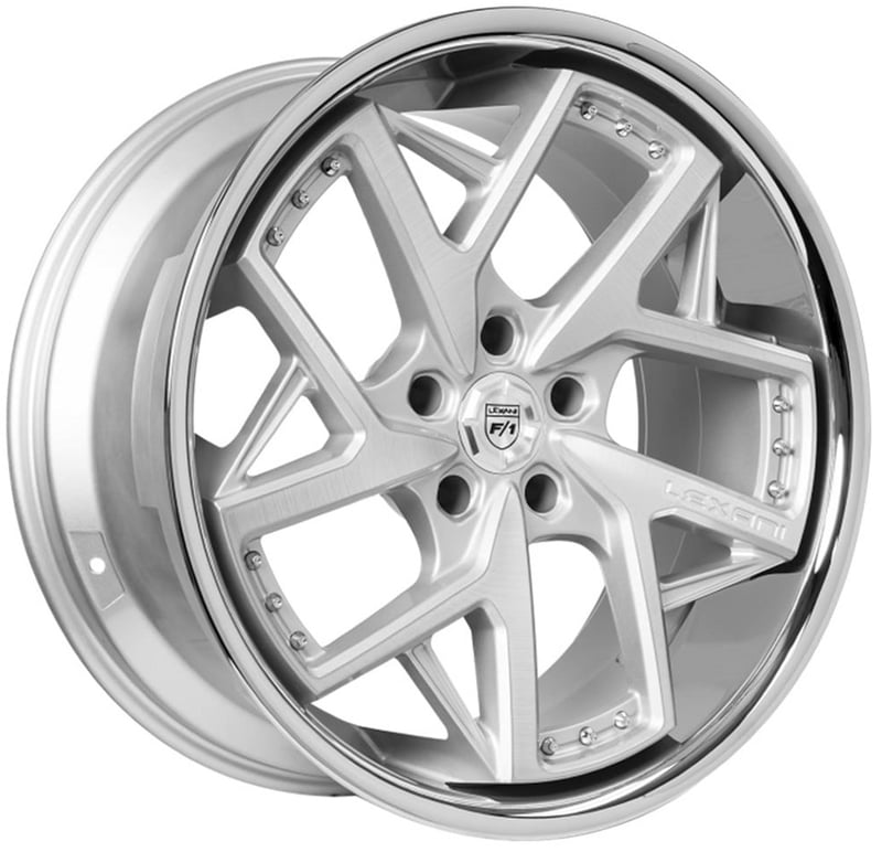 22x10.5 lexani devoe silver machined w/ stainless steel chrome lip (custom)