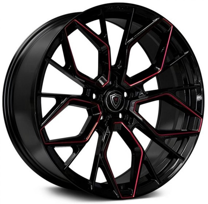 20x10.5 marquee m1004 gloss black w/ red milled 5x115 20mm