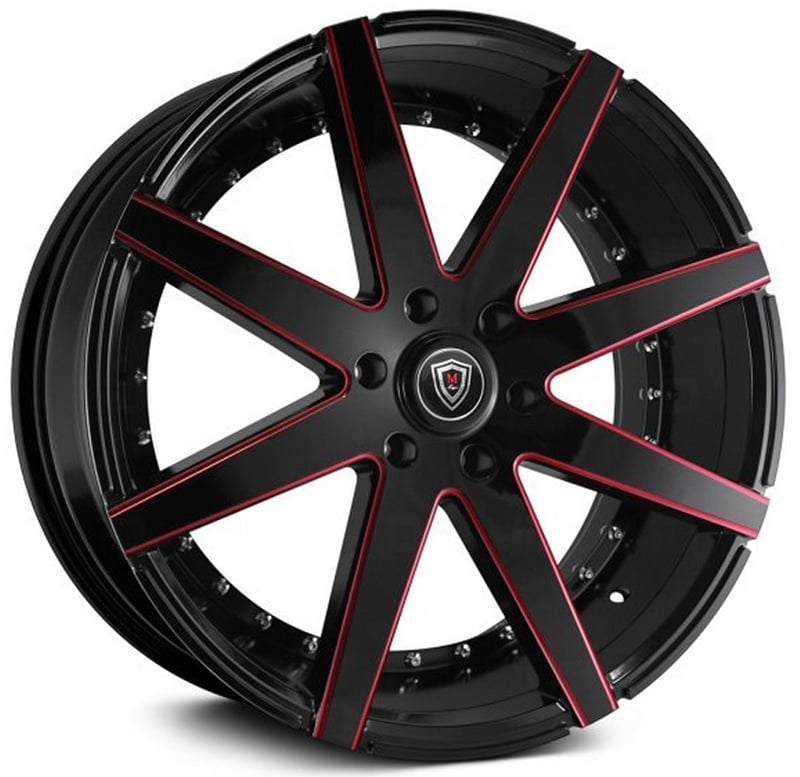 24x10 marquee m3226b gloss black w/ red milled 6x5.5/139.7 25mm