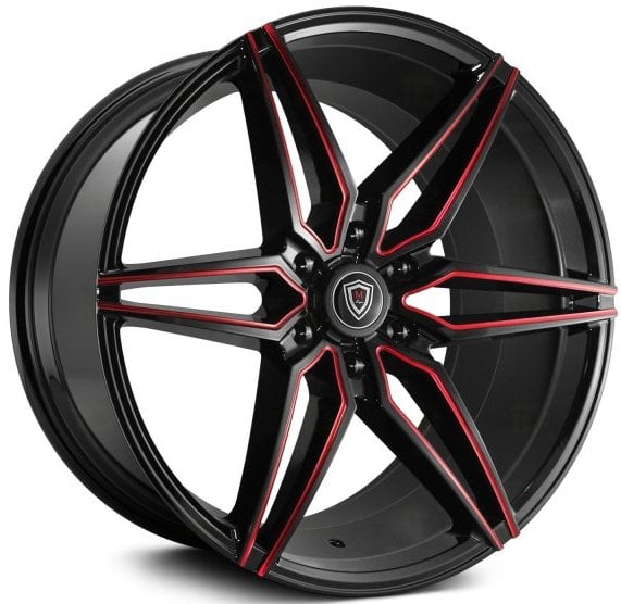 22x9.5 marquee m3259a gloss black w/ red milled 6x135 30mm
