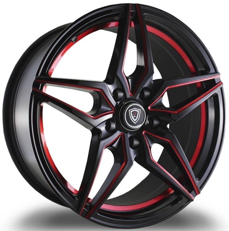 18x9 marquee m3259 gloss black w/ red milled 5x115 20mm