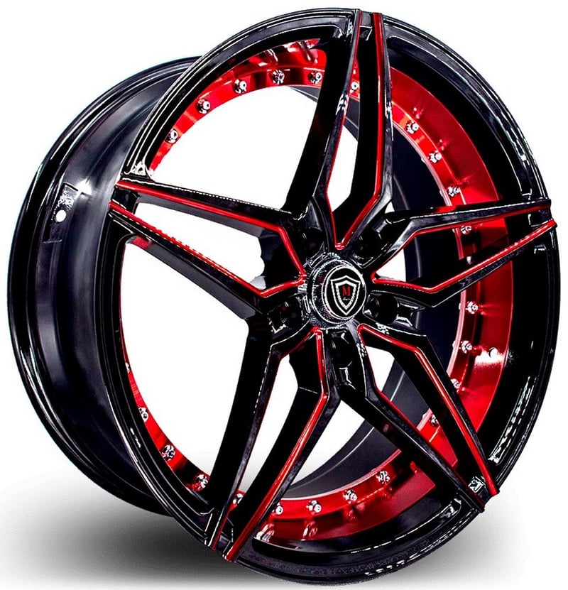 22x9 marquee m3259 gloss black w/ red milled & inner lip 5x4.5/114.3 35mm