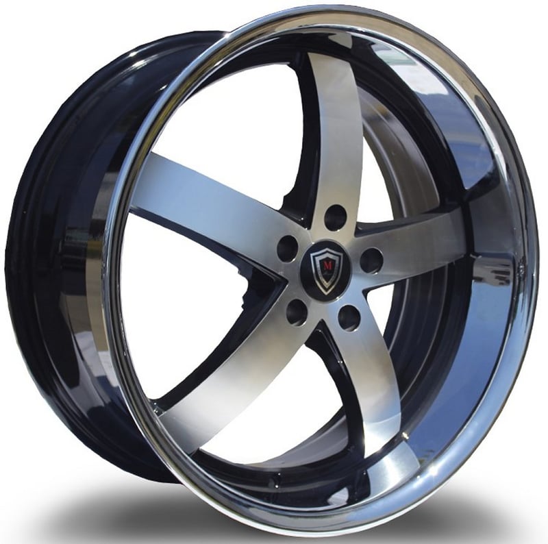22x9 marquee m5330b gloss black machined w/ chrome stainless steel lip 5x120 15mm