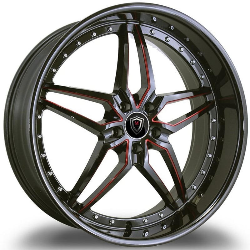 20x10.5 marquee m5331 gloss black w/ red milled 5x120 40mm