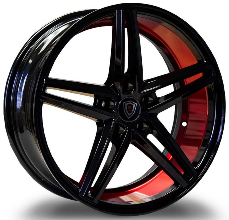 18x8 marquee m8571 gloss black w/ candy red inner 5x120 33mm