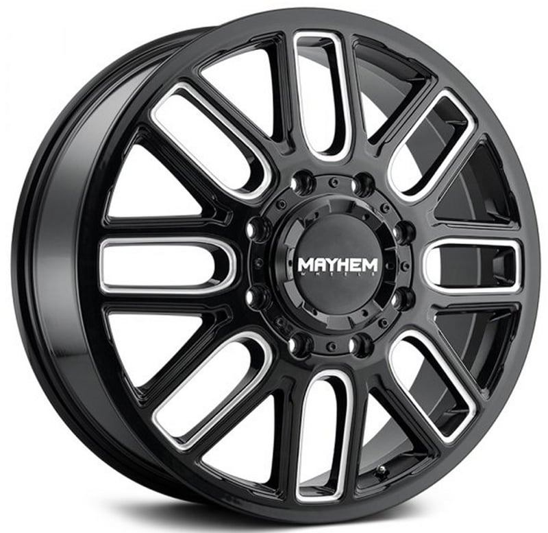 20x8.25 mayhem cogent dually front 8107d gloss black w/ milled spokes 8x200 115mm 142.0 c.b.