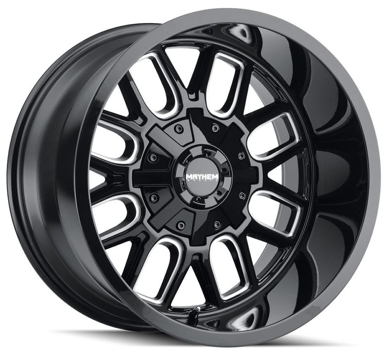 20x9 mayhem cogent 8107b gloss black w/ milled spokes 6x135 6x5.5/139.7 0mm