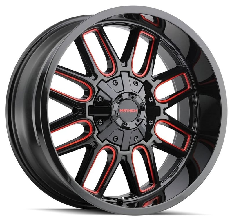 20x9 mayhem cogent 8107btr gloss black w/ prism red 6x135 6x5.5/139.7 0mm