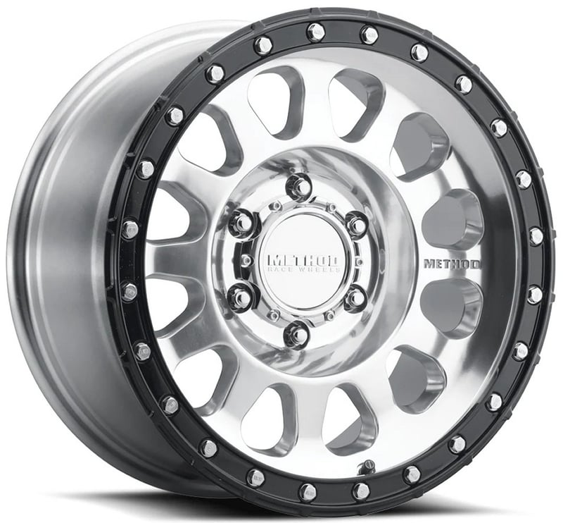 18x9 method race mr315 polished w/ gloss black lip 8x170 18mm