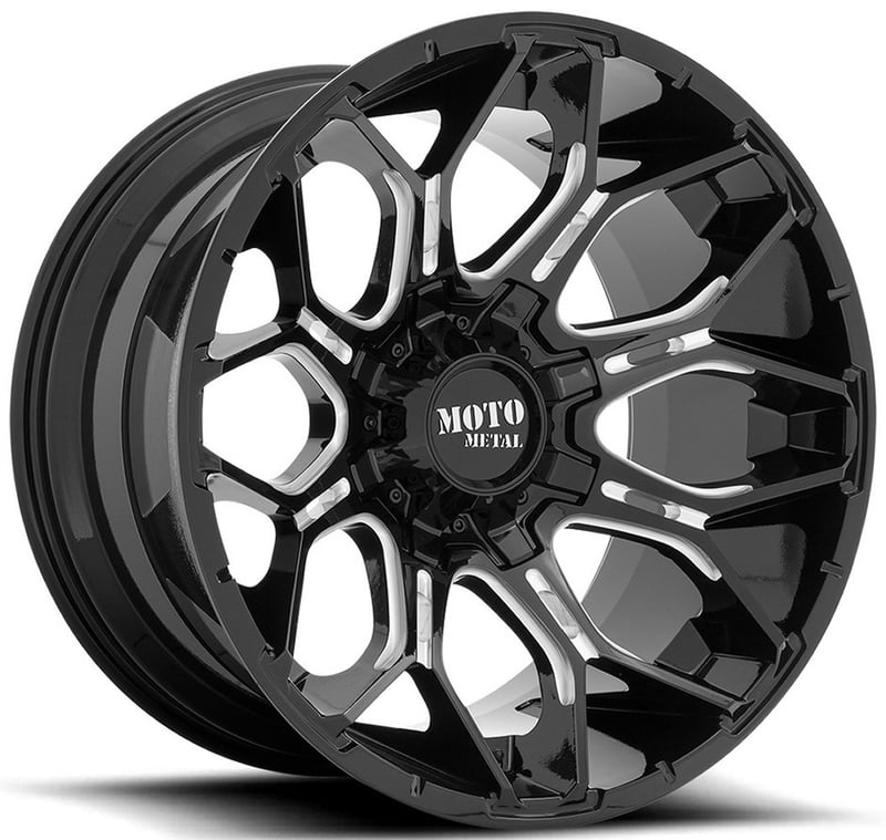 (clearance - no returns) 20x9 moto metal mo808 gloss black milled 6x135 6x5.5/139.7 0mm