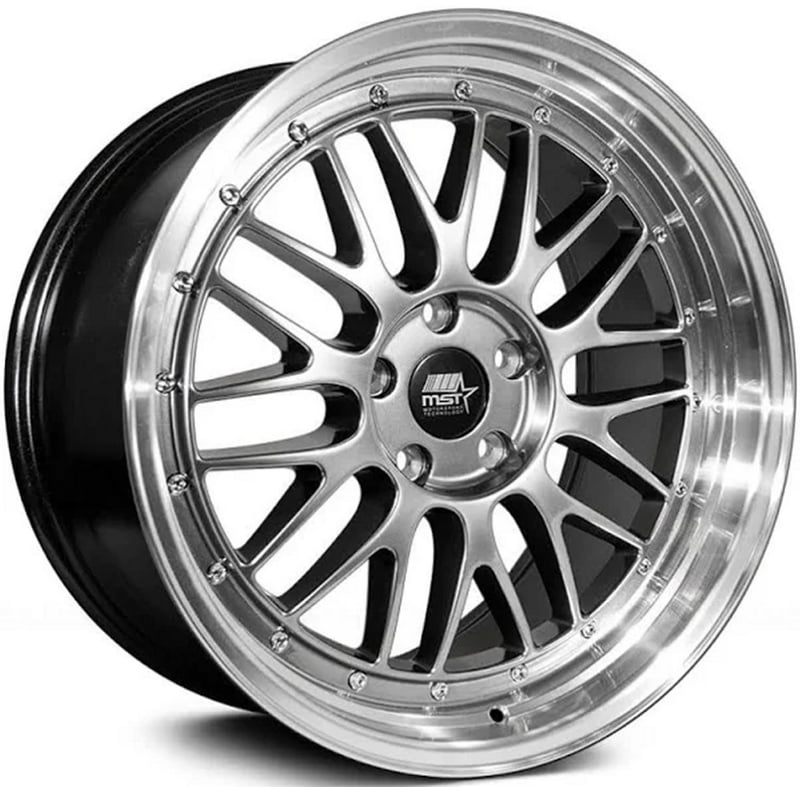 19x8.5 mst leman hyper black w/ machined lip 5x120 35mm