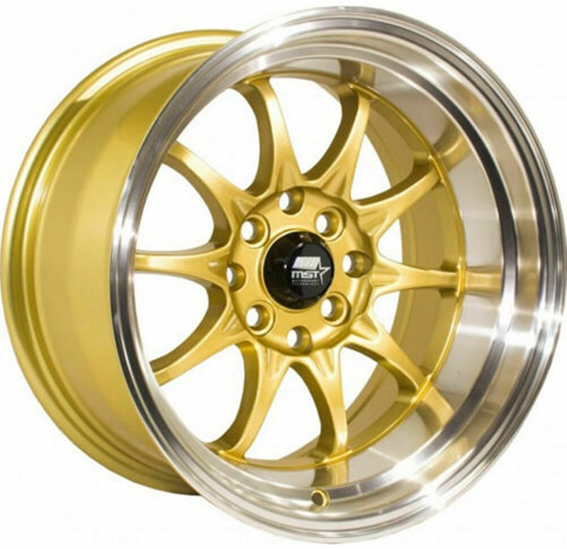 17x9 mst mt11 gold w/ machined lip 5x100 5x4.5/114.3 20mm