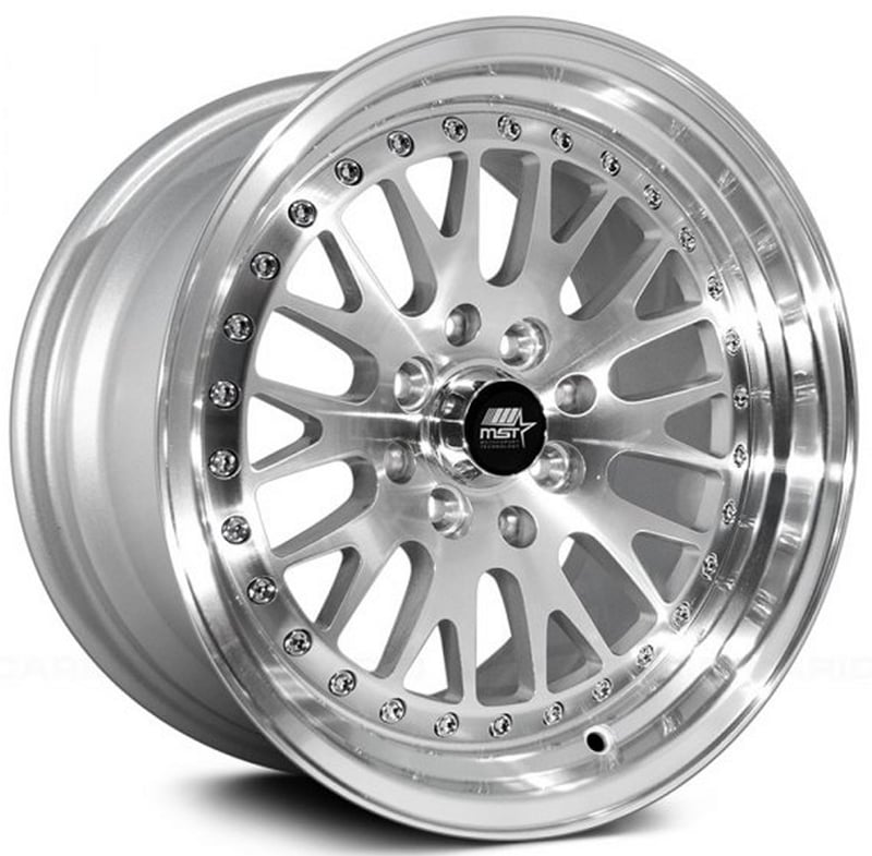15x7 mst mt10 silver w/ machined lip 5x100 5x4.5/114.3 20mm
