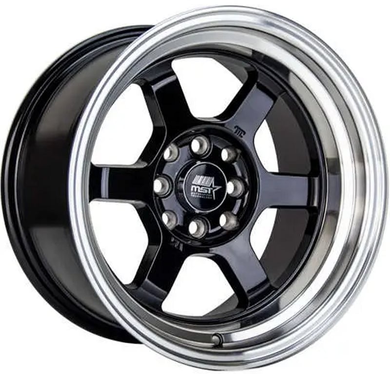 15x8 mst time attack gloss black machined lip 4x100 4x4.5/114.3 0mm