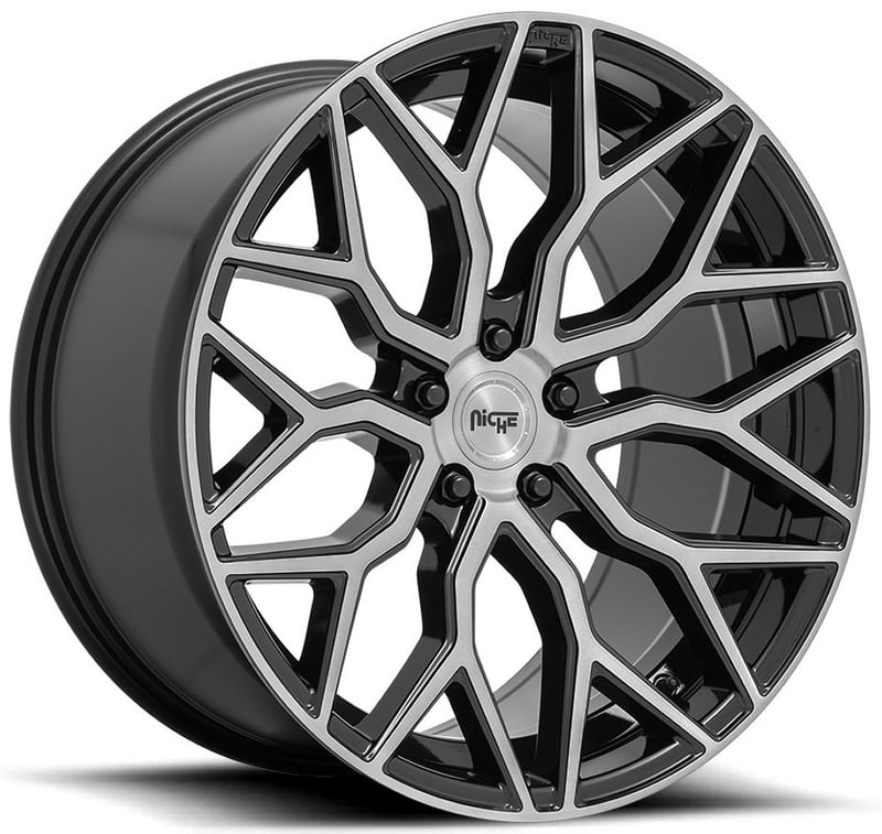 (clearance - no returns) 20x10.5 niche mazzanti gloss black brushed face m262 5x112 40mm