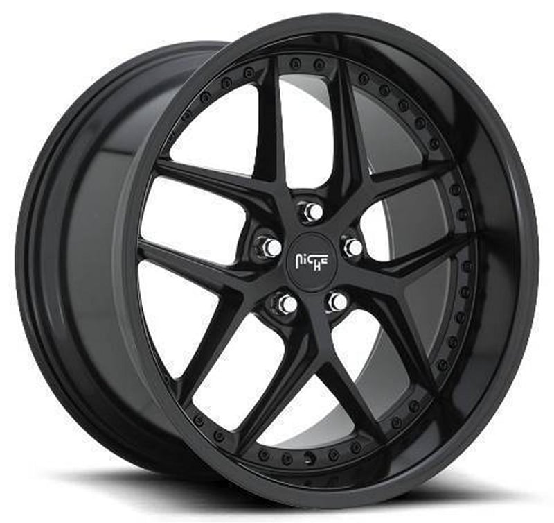 (clearance - no returns) 20x10.5 niche vice satin black w/ gloss black lip m226 5x112 40mm