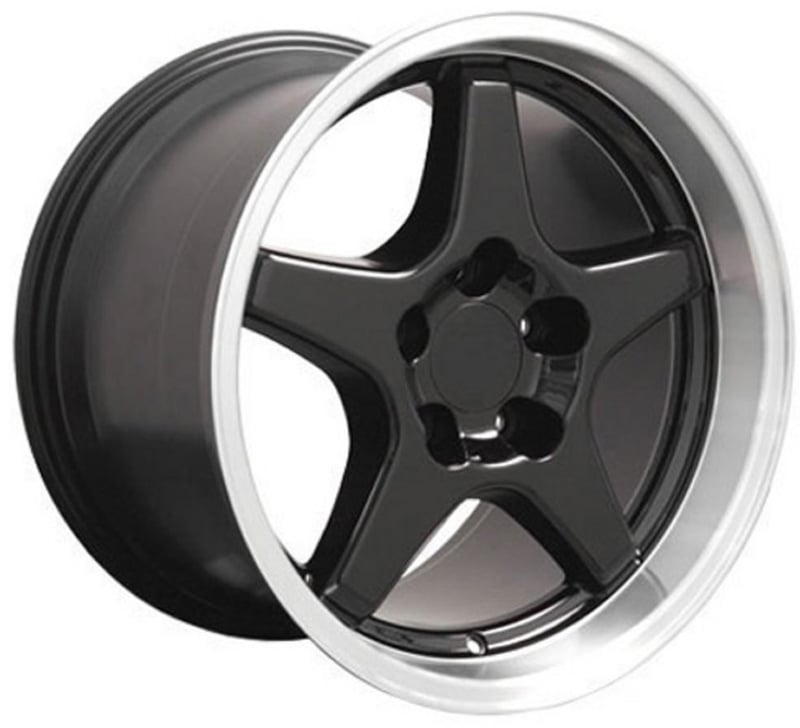 17x9.5 oe replica corvette zr1 cv01 gloss black w/ machined lip 5x4.75/120.7 56mm