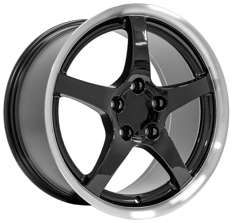 17x9.5 oe replica corvette c5 cv05 gloss black machined lip 5x4.75/120.7 54mm