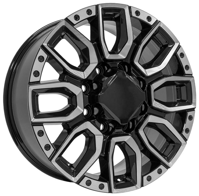 20x8.5 oe replica gmc sierra 2500/3500 cv97 gloss black milled edge 8x6.5/165 12mm