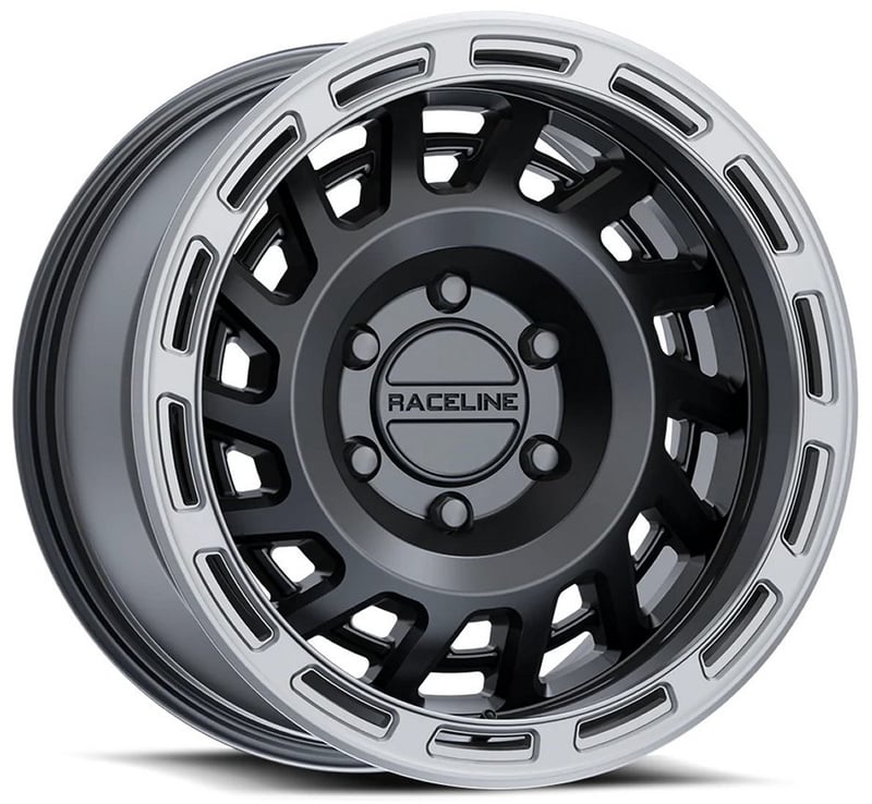 18x9 raceline 957bs halo satin black w/ silver ring 6x5.5/139.7 18mm