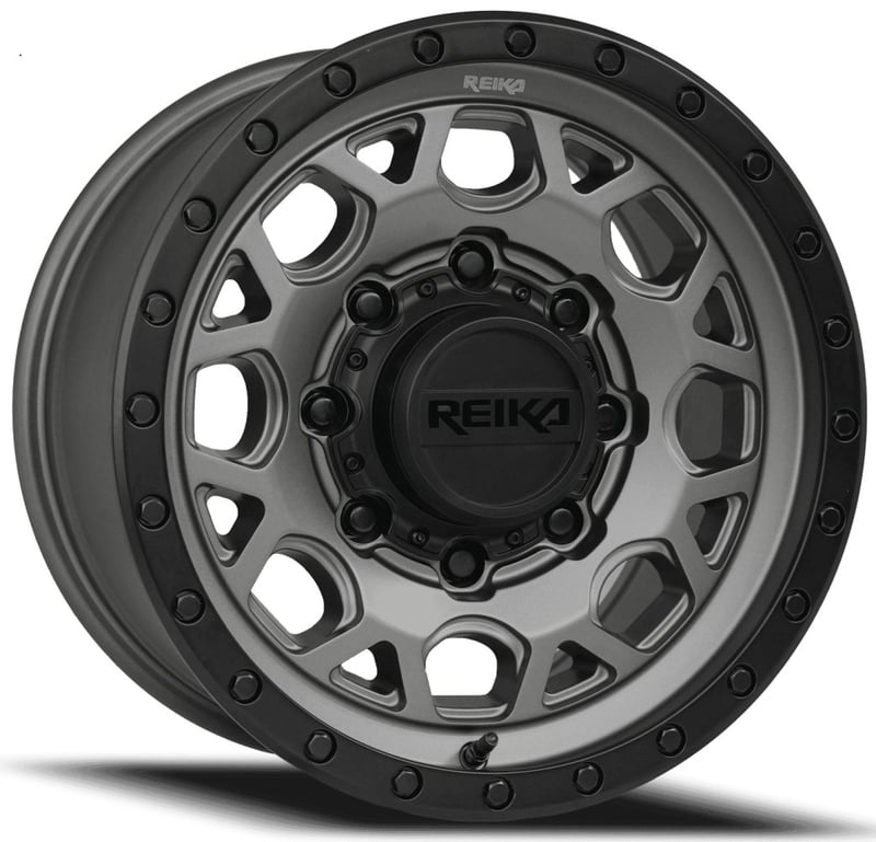 17x9 reika r45 marauder satin gunmetal with a satin black ring 8x165/6.5 18mm