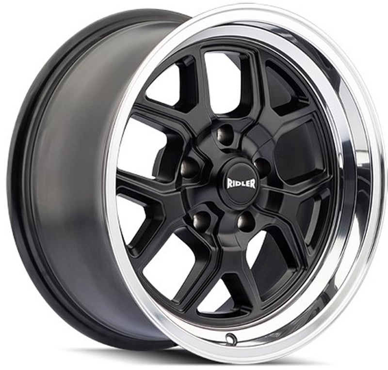 (clearance - no returns) 17x7 ridler 610 matte black w/ polished lip 5x5/127 0mm