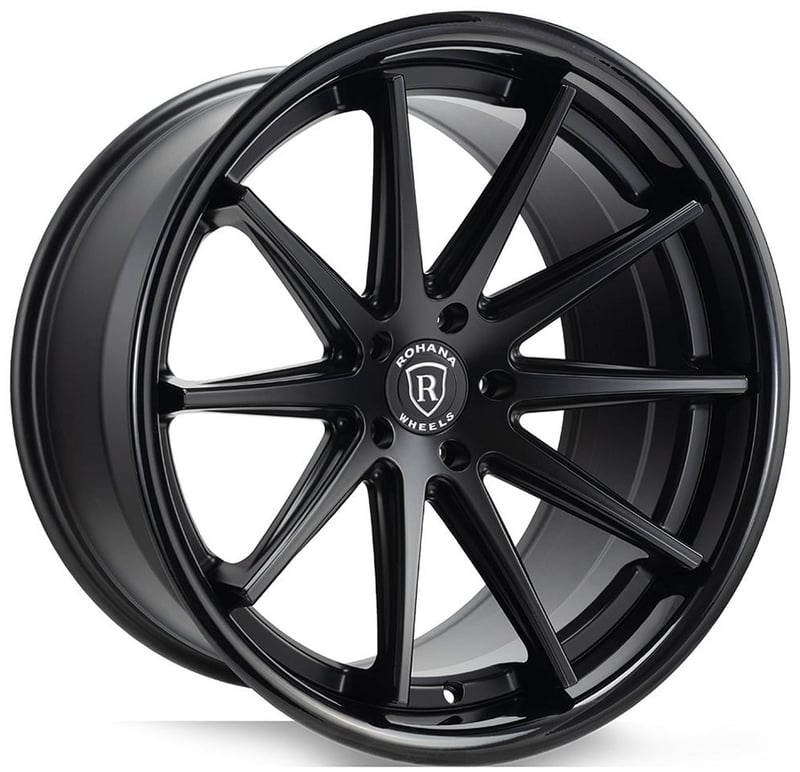 22x10.5 rohana rfc10 matte black w/ gloss black lip (flow formed) (mid concave) 5x4.25/108 42mm
