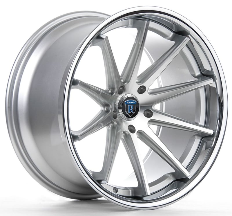 (clearance - no returns) 20x10 rohana rc10 silver machined w/ chrome stainless steel lip 5x4.25/108 40mm
