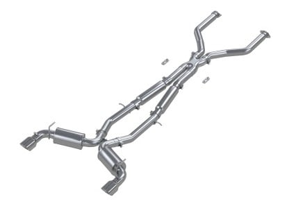 mbrp 17+ infiniti q60 3.0l rwd/awd 3in cat-back dual split rear street version w/4.5in od tips -t304 s4406304