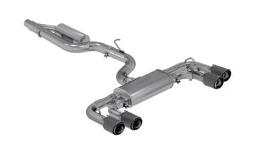 mbrp 15-19 vw golf r 3 in cat back w/ 4 in od quad carbon fiber tips - t304 s46053cf