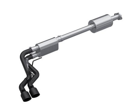 mbrp 2021+ ford f150 black coated dual pre-axle (street profile) 2.5in od tips 3in cat back exhaust s5219blk