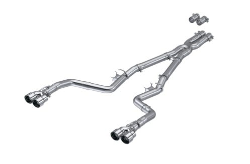 mbrp 15-up challenger 5.7l / 17-up 6.2l/6.4l 3in race series cat-back w/ quad tips as exhaust s7114al