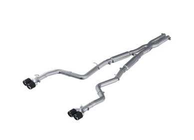mbrp 15-16 dodge challenger rt 5.7l t304 ss 3in dual rear cat-back cf quad tips - street s71153cf