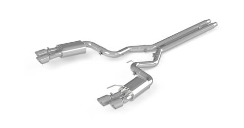 mbrp 18-19 ford mustang gt 5.0 3in dual split rear al cat back w/ quad 4.0in dual wall tips s7205al