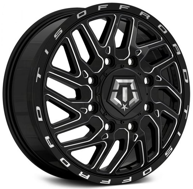 20x8.25 tis off-road 544bm gloss black milled dually front 8x6.5/165 127mm 121.7c.b.