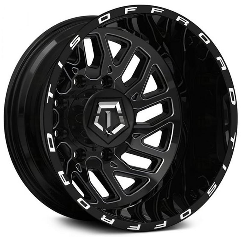 20x8.25 tis off-road 544bm gloss black milled dually rear outer 8x6.5/165 -198mm 121.7c.b.