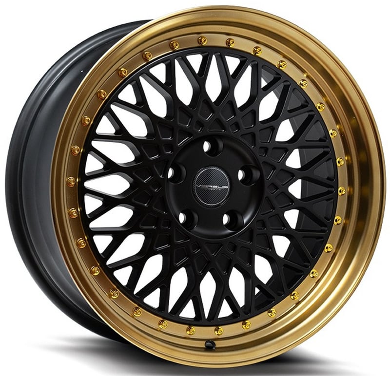 18x8.5 versus vs08 matte black w/ matte bronze lip 5x112 35mm