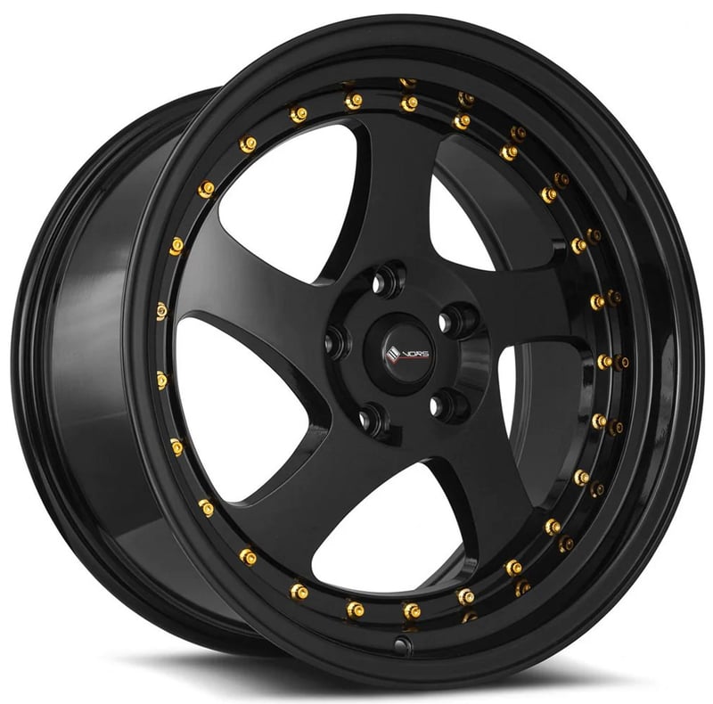 15x8 vors vr2 glos black w/ gold rivets 4x98 20mm (custom)