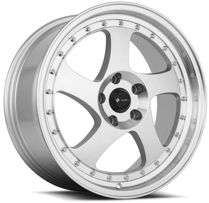 18x9 vors vr2 silver machined w/ chrome rivets 5x115 35mm (custom)