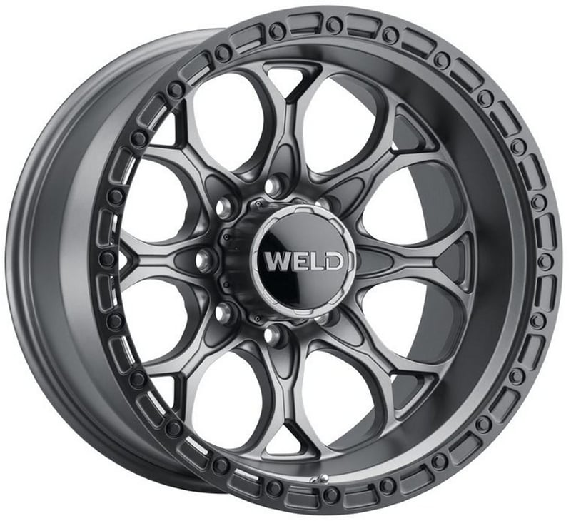 20x9 weld off-road ledge w107 satin gunmetal w/ satin black lip (8-lug) (rotary forged) 8x6.5/165 0mm