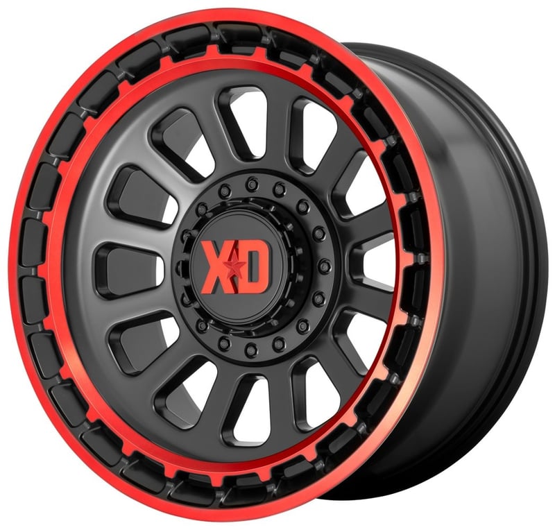 (clearance - no returns) 17x9 xd series xd856 omega satin black machined lip w/ red tint 6x135 6x5.5/139.7 18mm