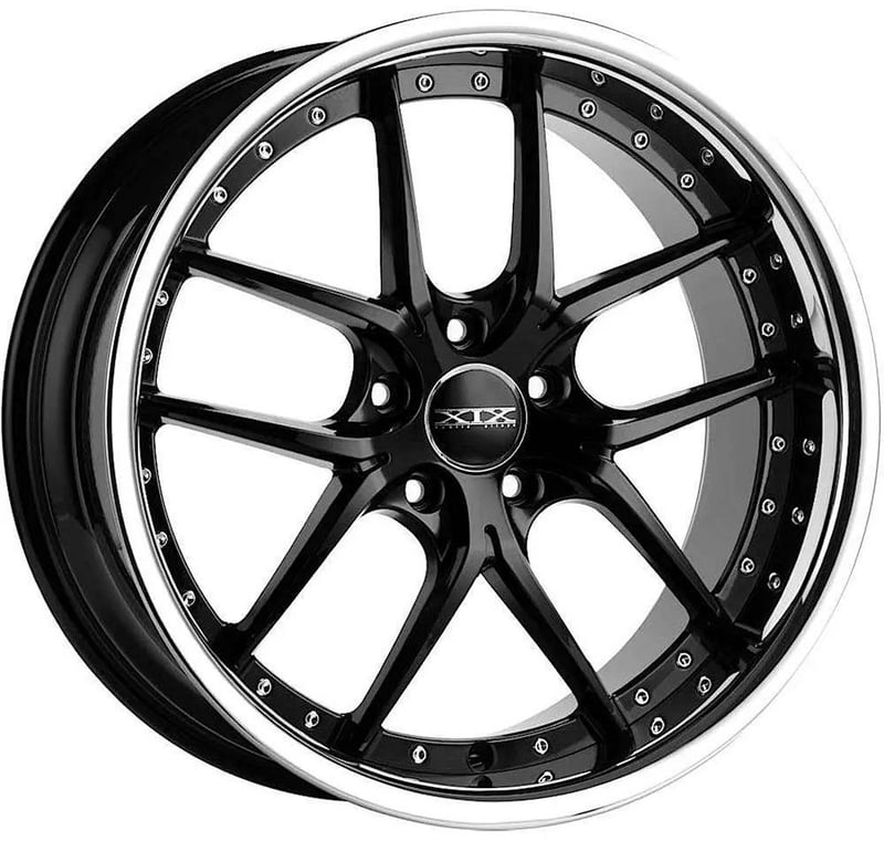 20x8.5 xix x61 gloss black w/ stainless steel lip 5x120 35mm