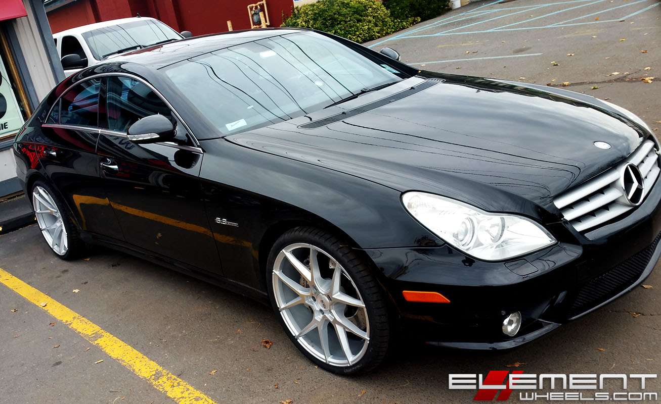 20 inch Staggered Black Di Forza BM-14 Brushed Silver on a 08 Mercedes CLS63 w/ Specs