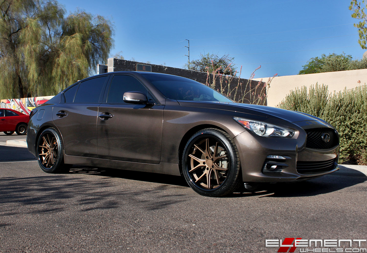 20 inch Staggered Ferrada FR2 Matte Bronze w/ Gloss Black Lip on a 2014 Infiniti Q50 w/ Specs