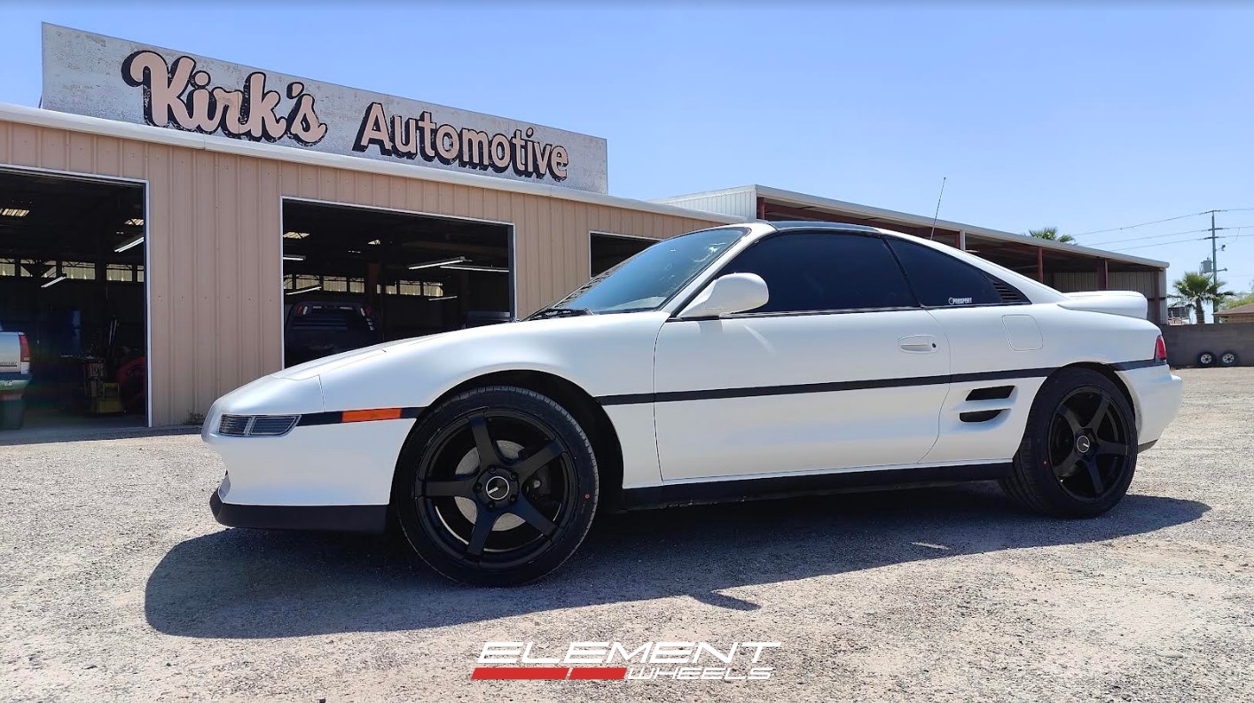 17 Inch Staggered Enkei Kojin in Matt Black On A 1993 Toyota MR2 Turbo