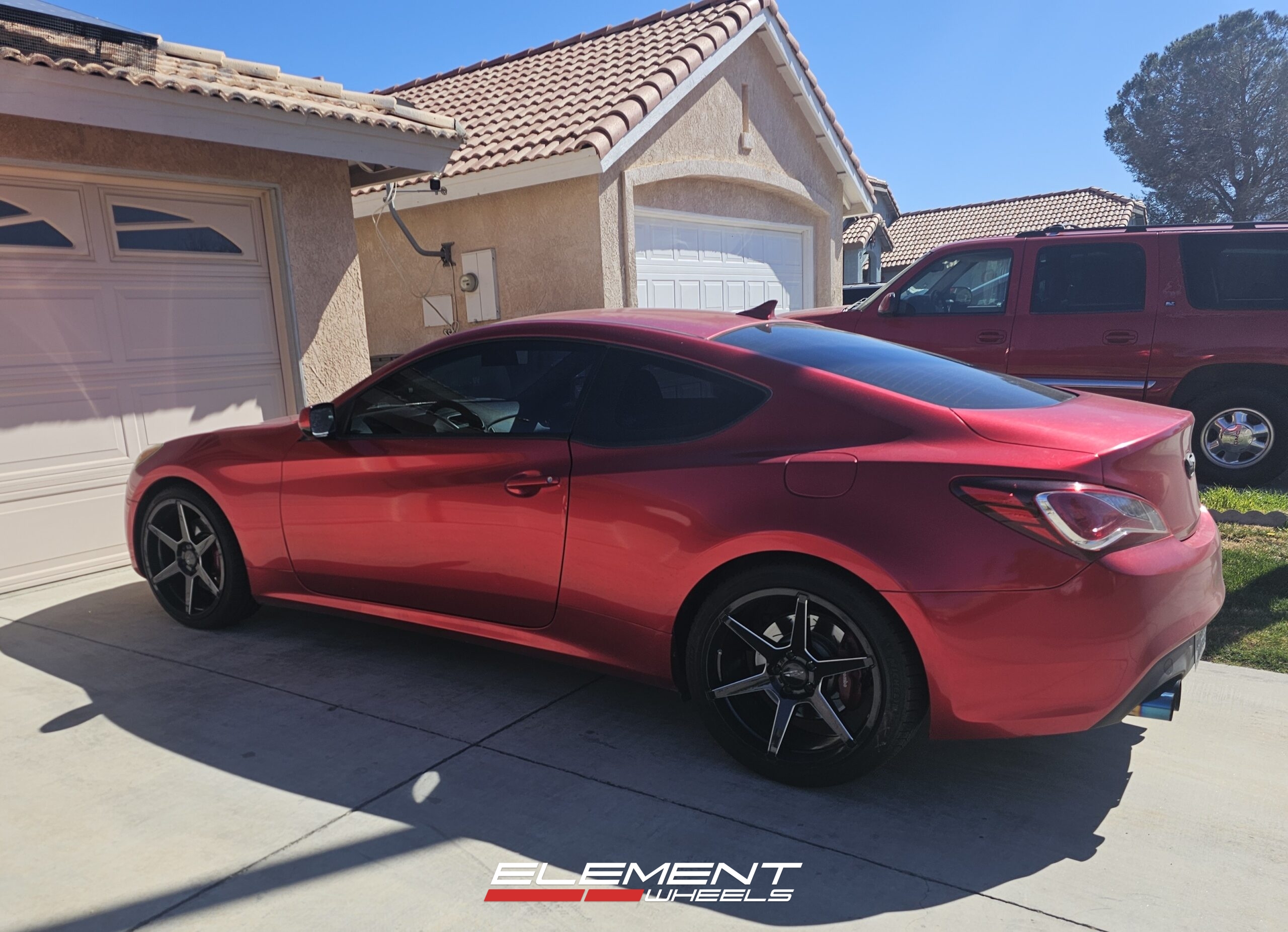 Staggered 20 inch Ace Alloy AFF06 in Gloss Black Milled on a 2011 Hyundai Genesis Coupe w/ Brembo Brakes