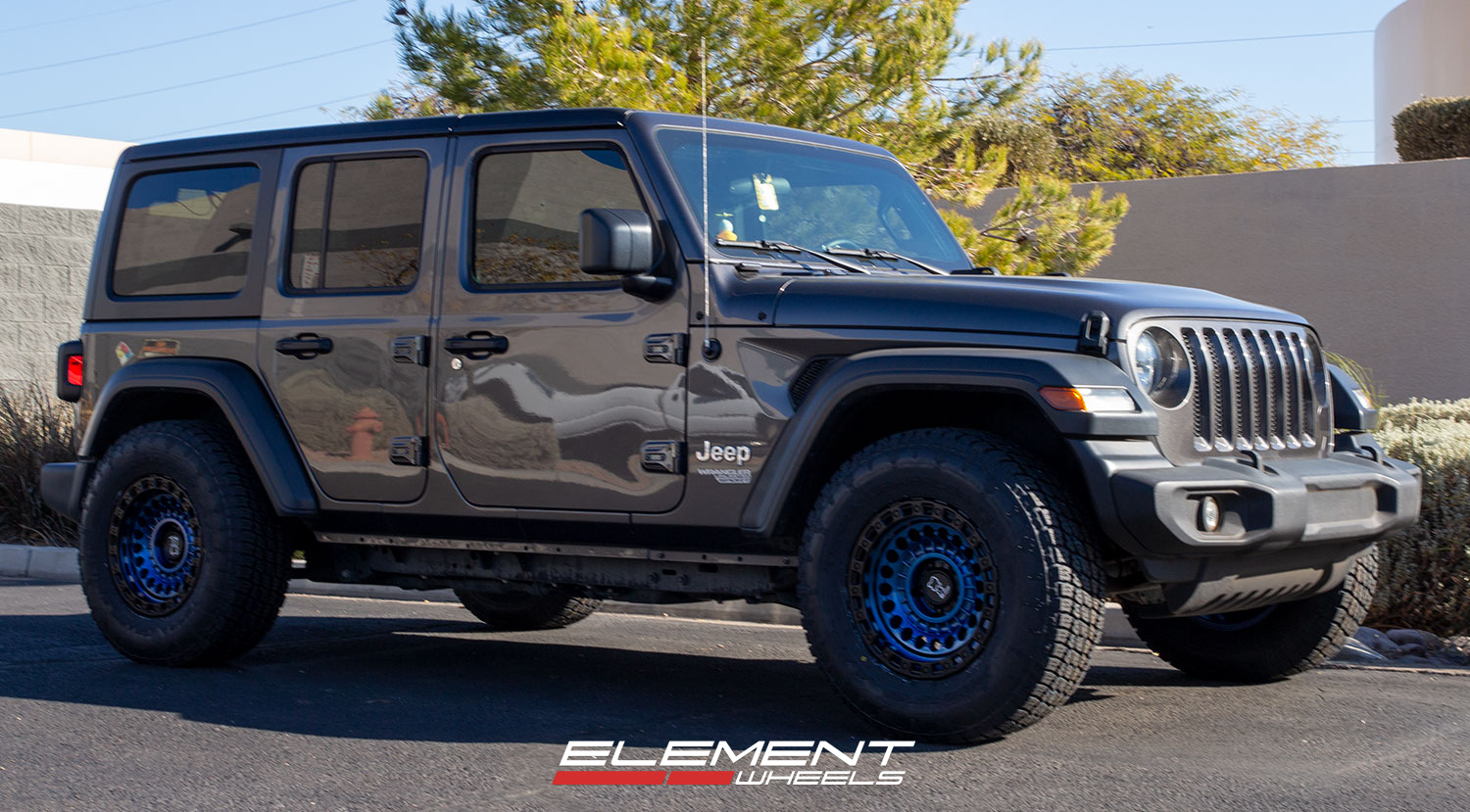 17 inch Black Rhino Sentinel Cobalt Blue w/ Black Lip on a 2020 Jeep Wrangler JL